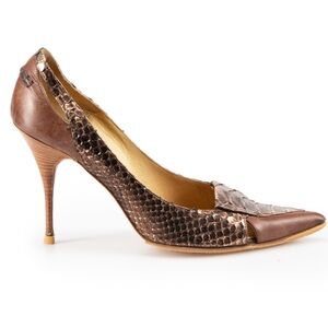 Stunning Chloe Snakeskin Heels in Brown and Silver - EUC - Made in Italy